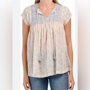 RACHEL Rachel Roy Cotton Metallic Thread Embroidered Relaxed Fit Boho Top XS
